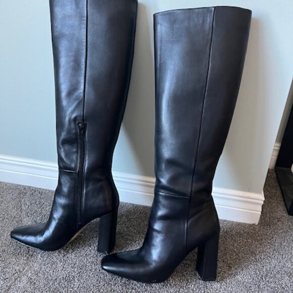 Womens Tall Black Leather Boots Size 9 - Picture 3 of 6